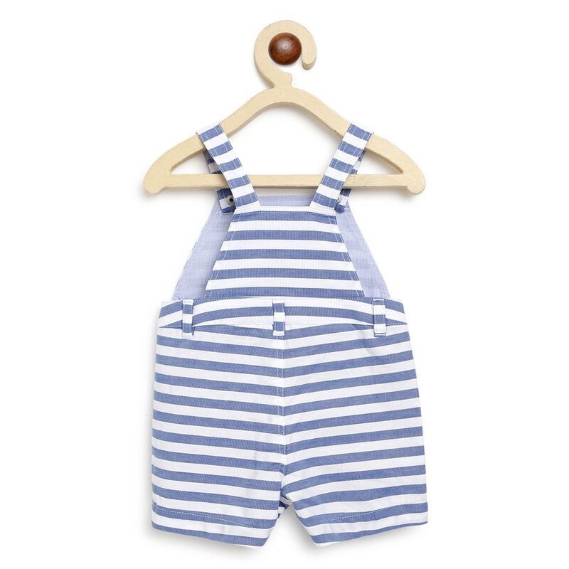 Boys White & Blue Short Woven Dungaree image number null